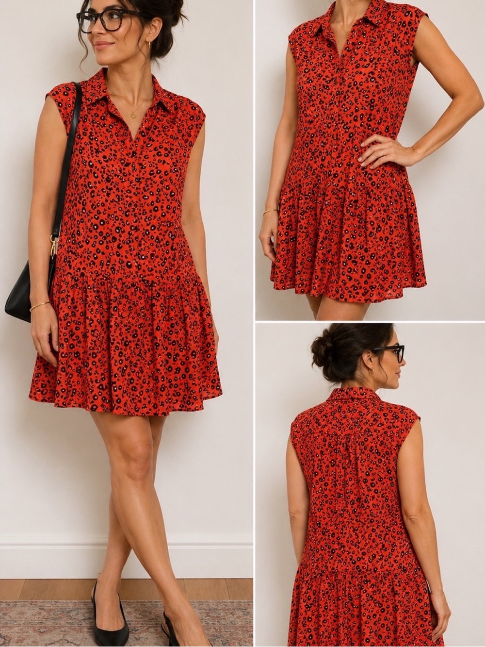 French Connection Coral Leopard Print Shirt Dress — Size 12